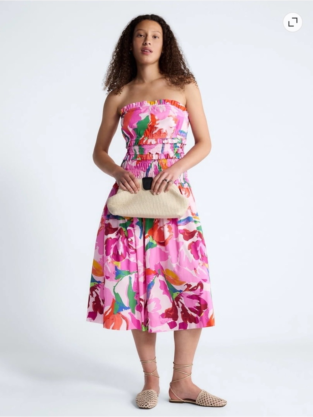 Free Assembly Womens Size Large 12/14 Strapless Pink Floral Midi Dress